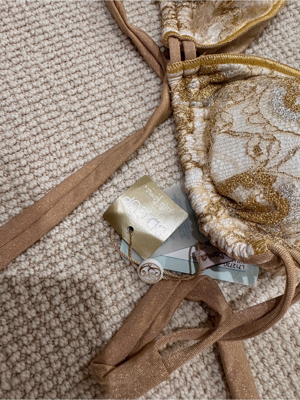 Luli Fama Gold and Tan Lace-Accent Bikini - Picture 3 of 5